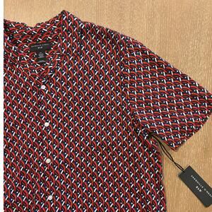 Men's Shaquille O'neal XLG Linen Blend Multicolored Geometric Shirt Size XLT